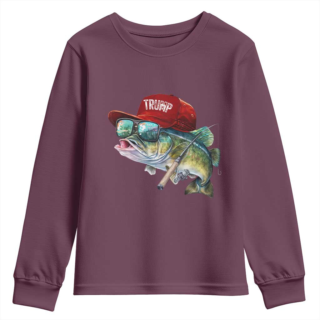 Trump Fishing Youth Sweatshirt American Flag Bass Fish Fisherman TS10 Maroon Print Your Wear