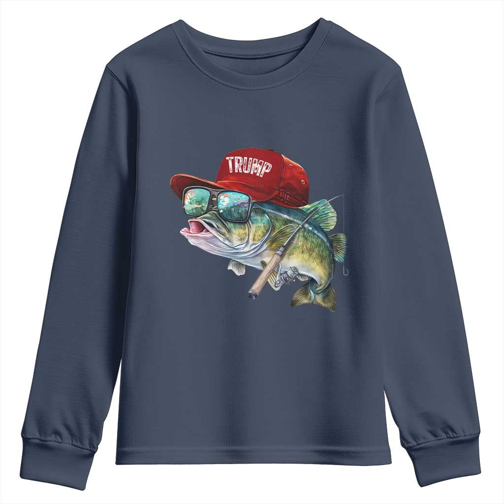 Trump Fishing Youth Sweatshirt American Flag Bass Fish Fisherman TS10 Navy Print Your Wear