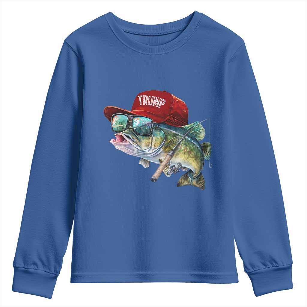 Trump Fishing Youth Sweatshirt American Flag Bass Fish Fisherman TS10 Royal Blue Print Your Wear