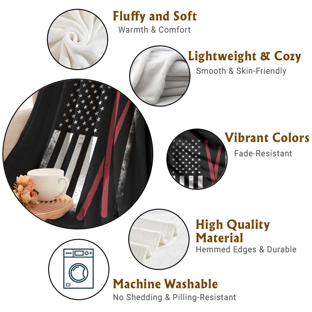 American Flag Drumsticks Throw Blanket USA Drummers Vintage Drum Sticks TS10 Print Your Wear