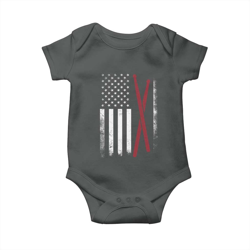 American Flag Drumsticks Baby Onesie USA Drummers Vintage Drum Sticks TS10 Dark Heather Print Your Wear