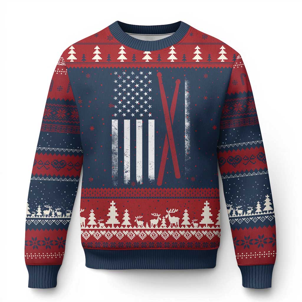 American Flag Drumsticks Ugly Christmas Sweater USA Drummers Vintage Drum Sticks TS10 Navy Red Print Your Wear