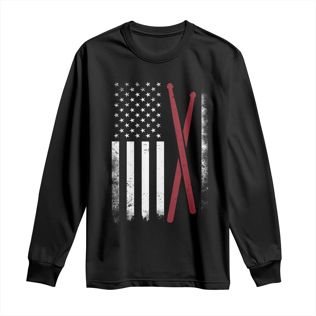 American Flag Drumsticks Long Sleeve Shirt USA Drummers Vintage Drum Sticks TS10 Black Print Your Wear