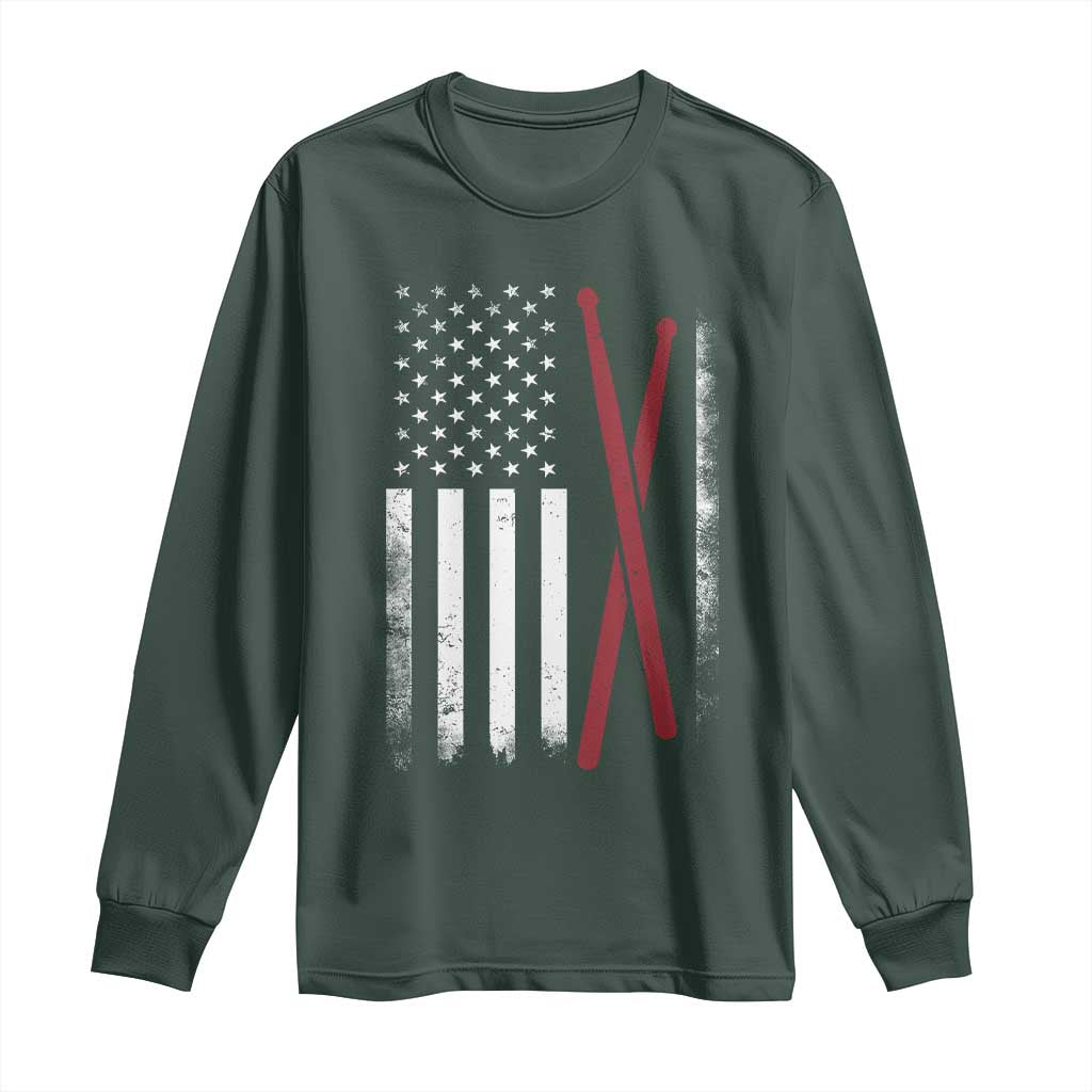 American Flag Drumsticks Long Sleeve Shirt USA Drummers Vintage Drum Sticks TS10 Dark Forest Green Print Your Wear