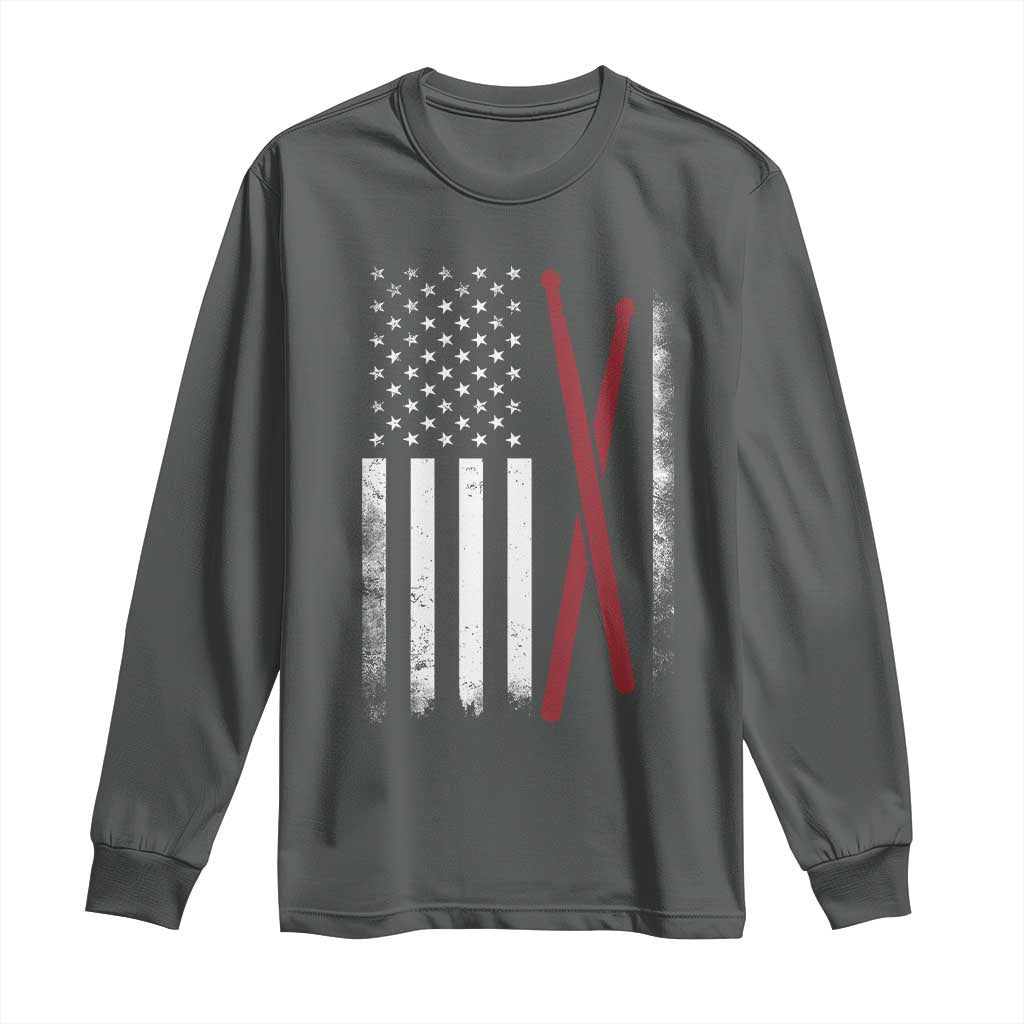 American Flag Drumsticks Long Sleeve Shirt USA Drummers Vintage Drum Sticks TS10 Dark Heather Print Your Wear