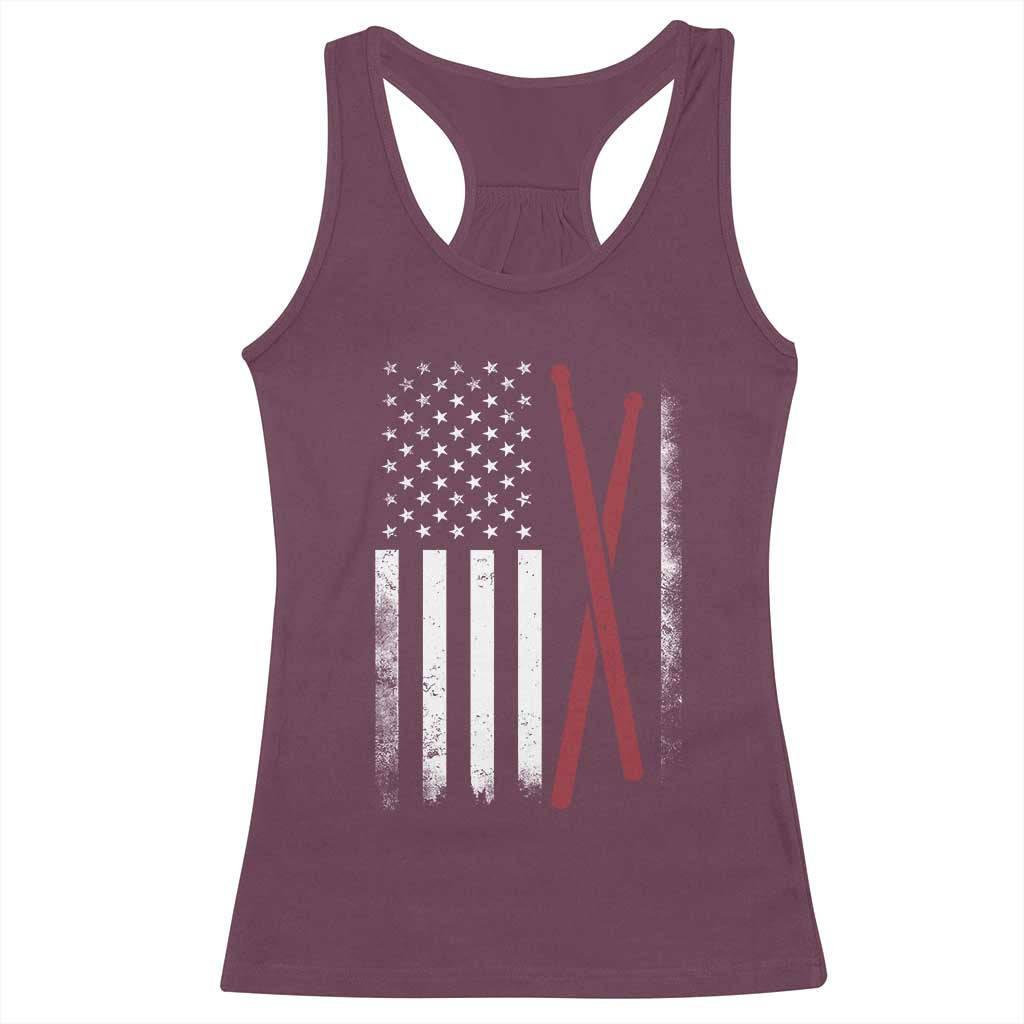 American Flag Drumsticks Racerback Tank Top USA Drummers Vintage Drum Sticks TS10 Maroon Print Your Wear