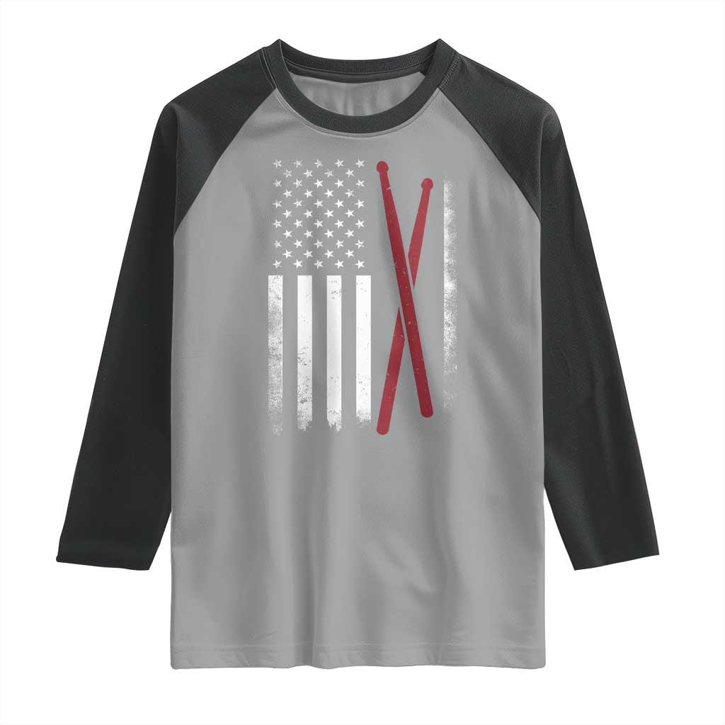 American Flag Drumsticks Raglan Shirt USA Drummers Vintage Drum Sticks TS10 Sport Gray Black Print Your Wear