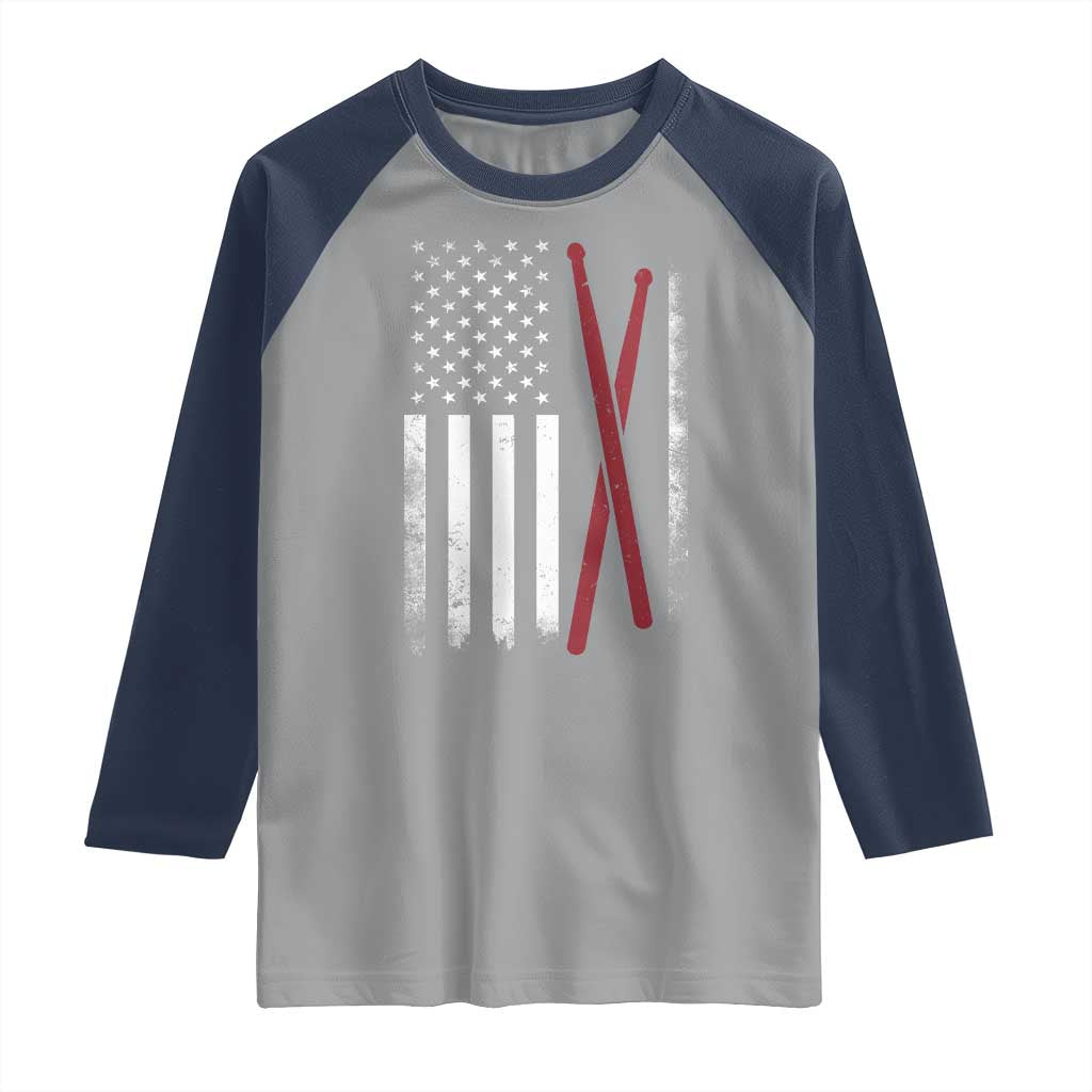 American Flag Drumsticks Raglan Shirt USA Drummers Vintage Drum Sticks TS10 Sport Gray Navy Print Your Wear