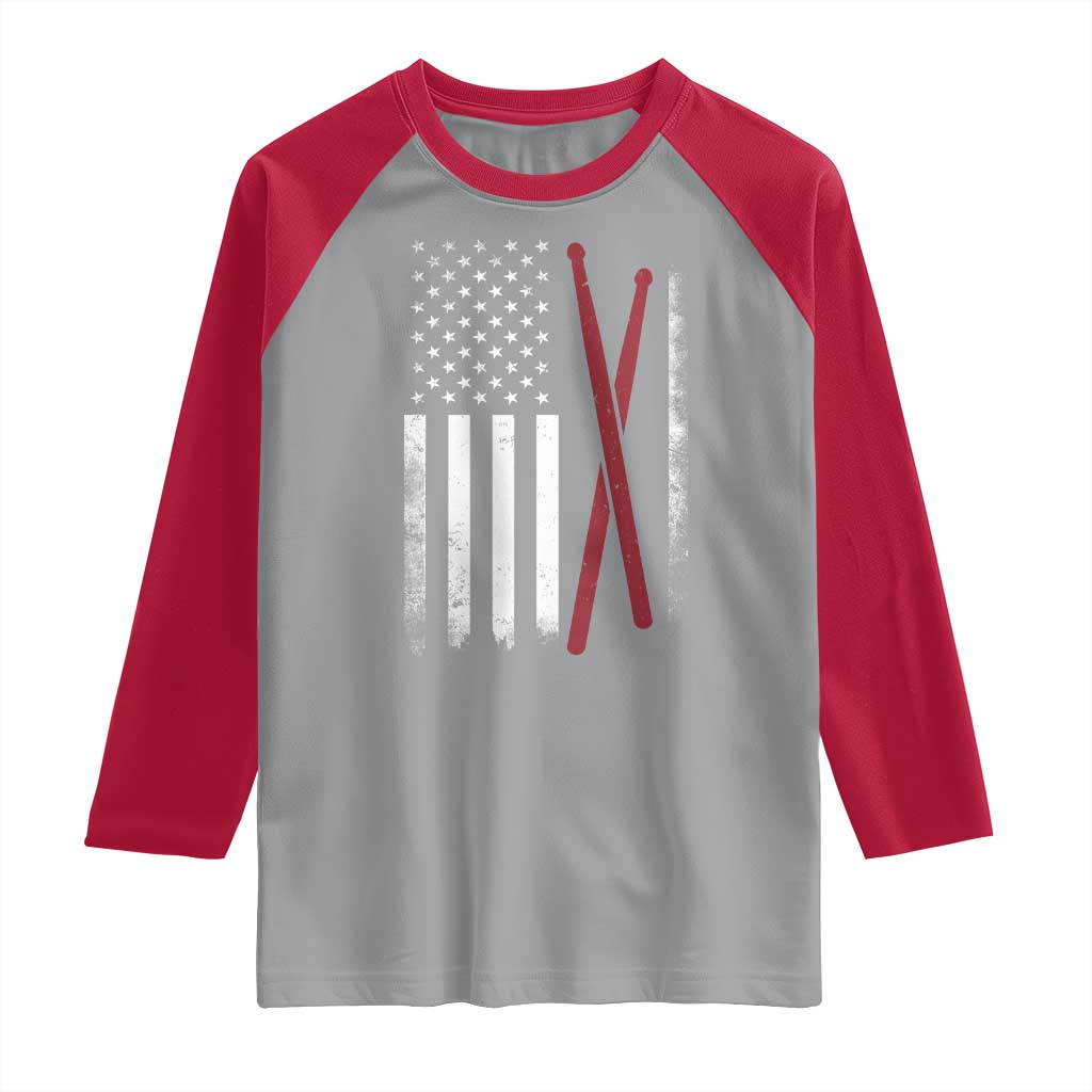 American Flag Drumsticks Raglan Shirt USA Drummers Vintage Drum Sticks TS10 Sport Gray Red Print Your Wear