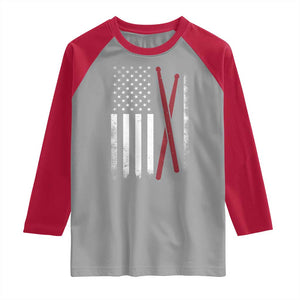 American Flag Drumsticks Raglan Shirt USA Drummers Vintage Drum Sticks TS10 Sport Gray Red Print Your Wear