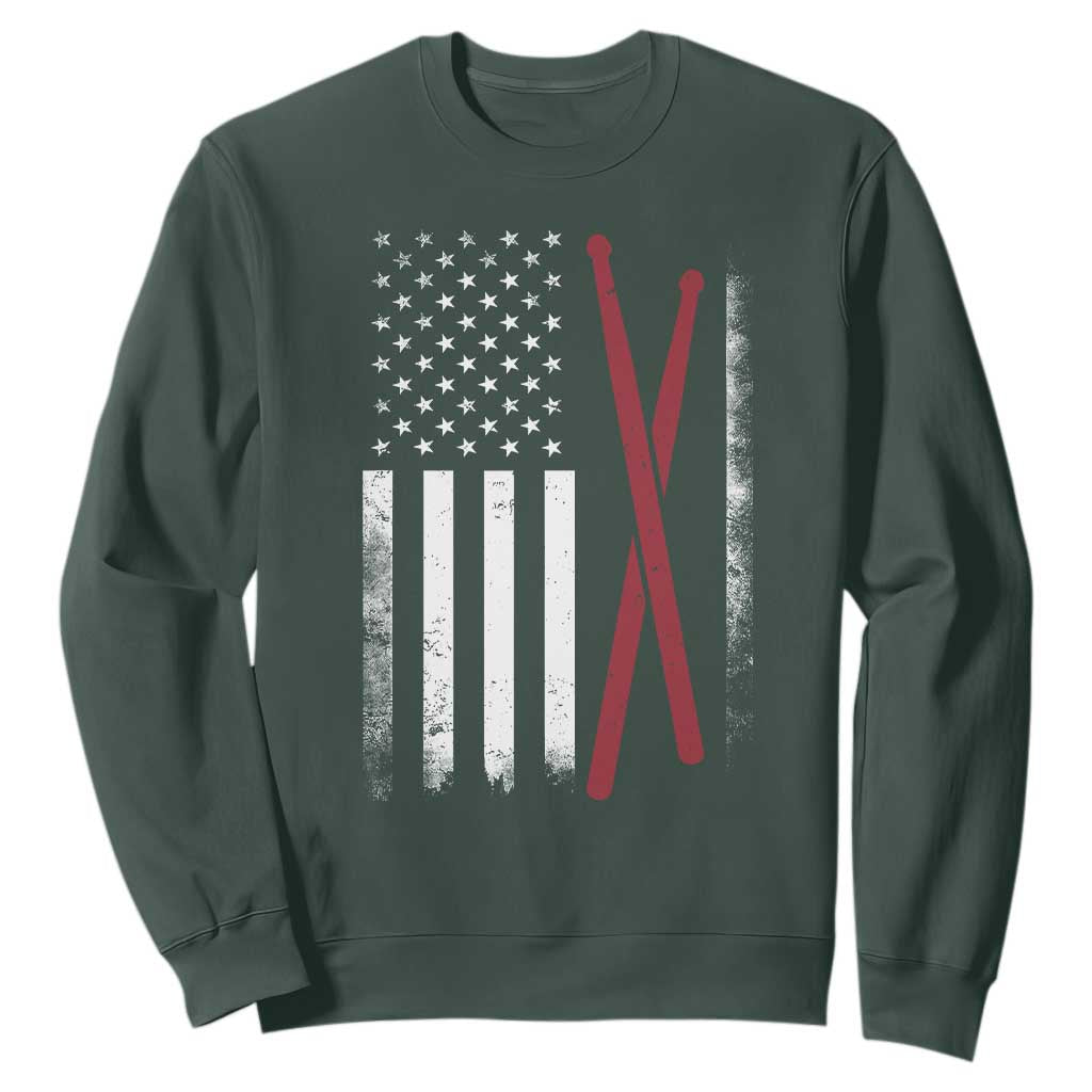 American Flag Drumsticks Sweatshirt USA Drummers Vintage Drum Sticks TS10 Dark Forest Green Print Your Wear