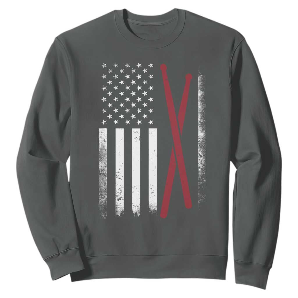 American Flag Drumsticks Sweatshirt USA Drummers Vintage Drum Sticks TS10 Dark Heather Print Your Wear
