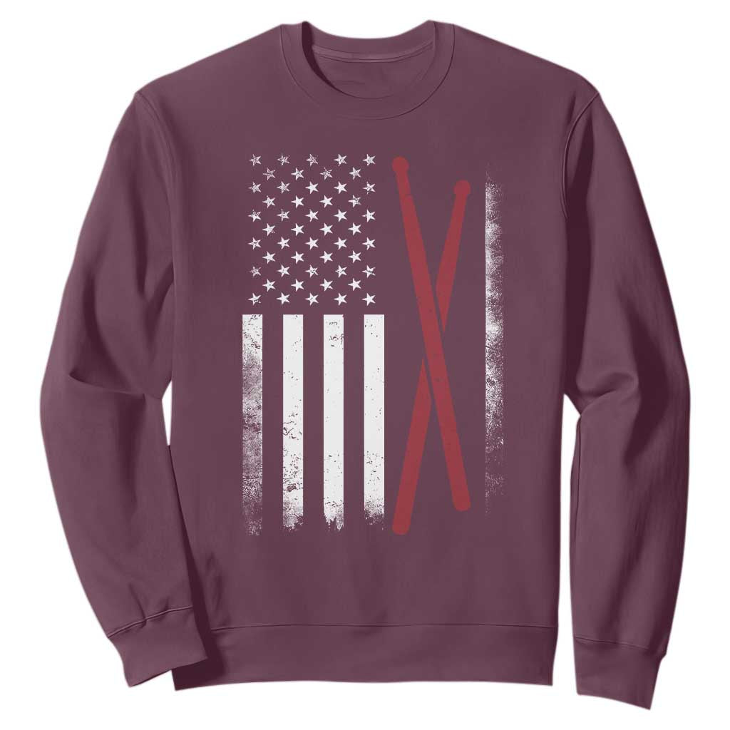 American Flag Drumsticks Sweatshirt USA Drummers Vintage Drum Sticks TS10 Maroon Print Your Wear