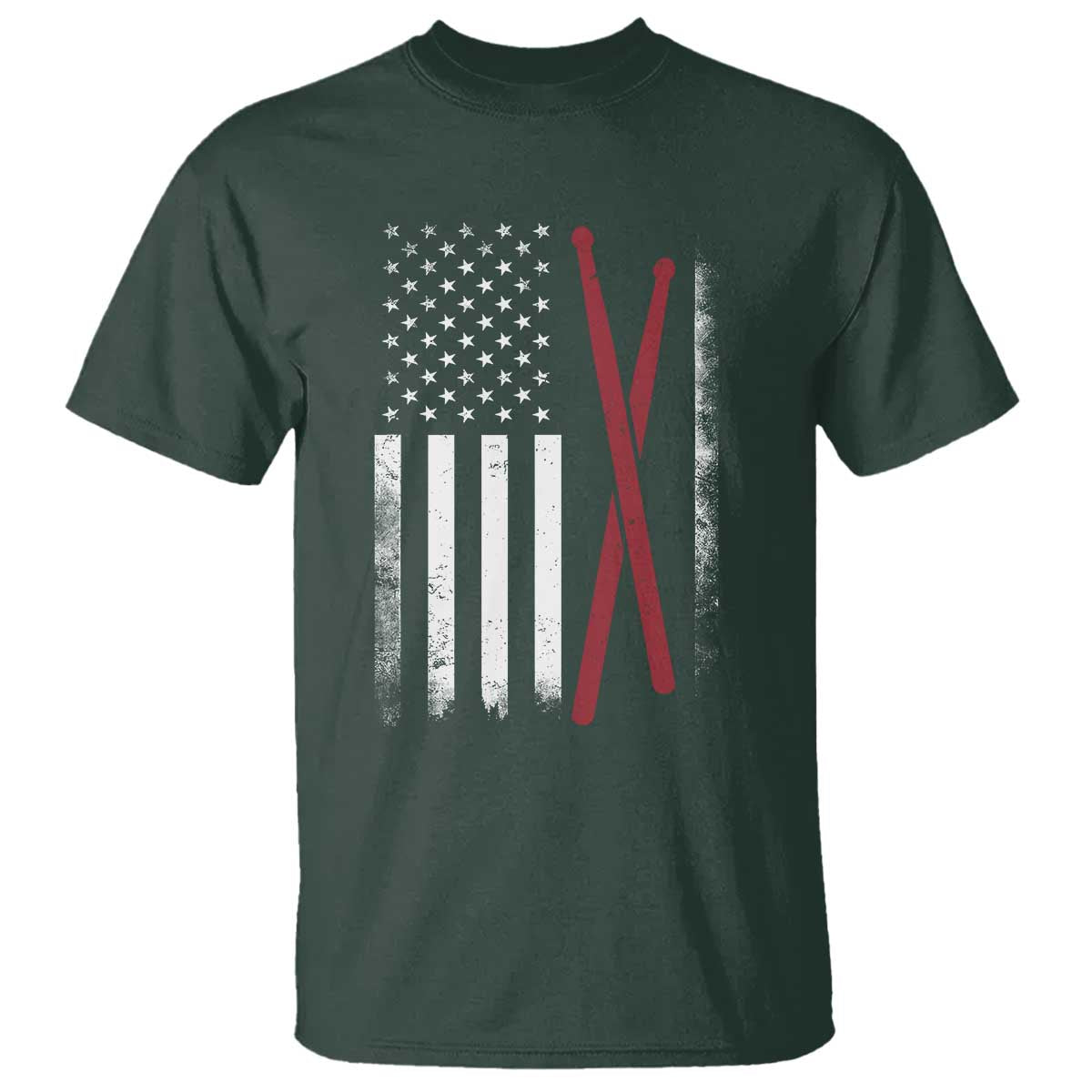American Flag Drumsticks T Shirt USA Drummers Vintage Drum Sticks TS10 Dark Forest Green Print Your Wear