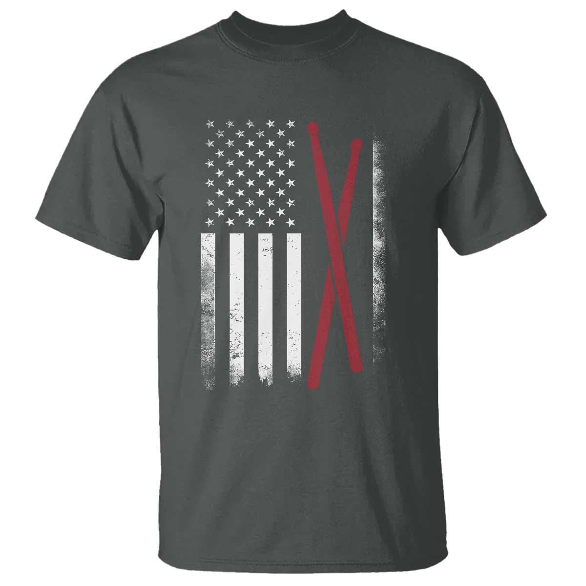 American Flag Drumsticks T Shirt USA Drummers Vintage Drum Sticks TS10 Dark Heather Print Your Wear