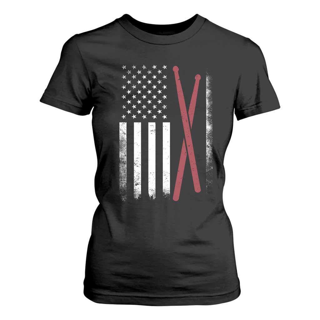 American Flag Drumsticks T Shirt For Women USA Drummers Vintage Drum Sticks TS10 Black Print Your Wear