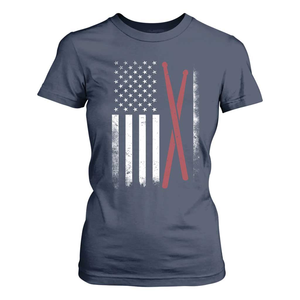 American Flag Drumsticks T Shirt For Women USA Drummers Vintage Drum Sticks TS10 Navy Print Your Wear