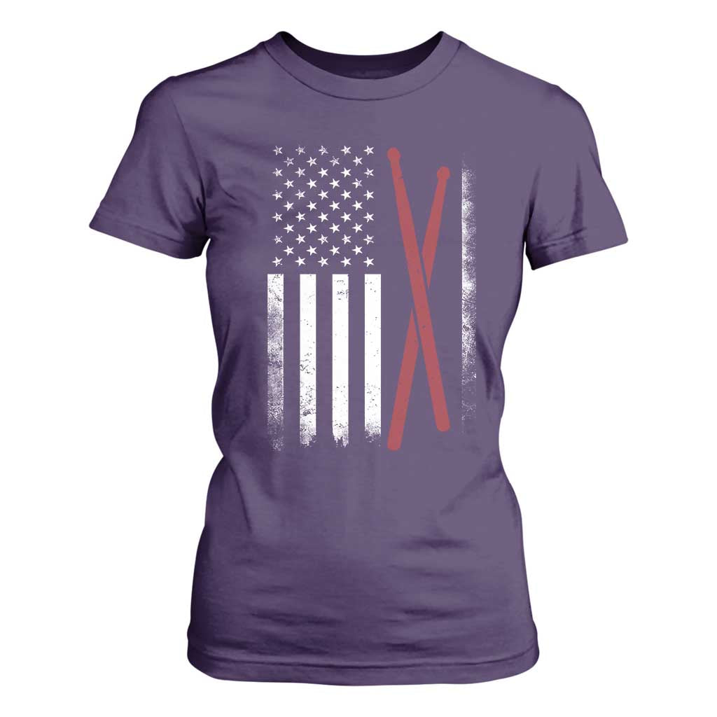 American Flag Drumsticks T Shirt For Women USA Drummers Vintage Drum Sticks TS10 Purple Print Your Wear