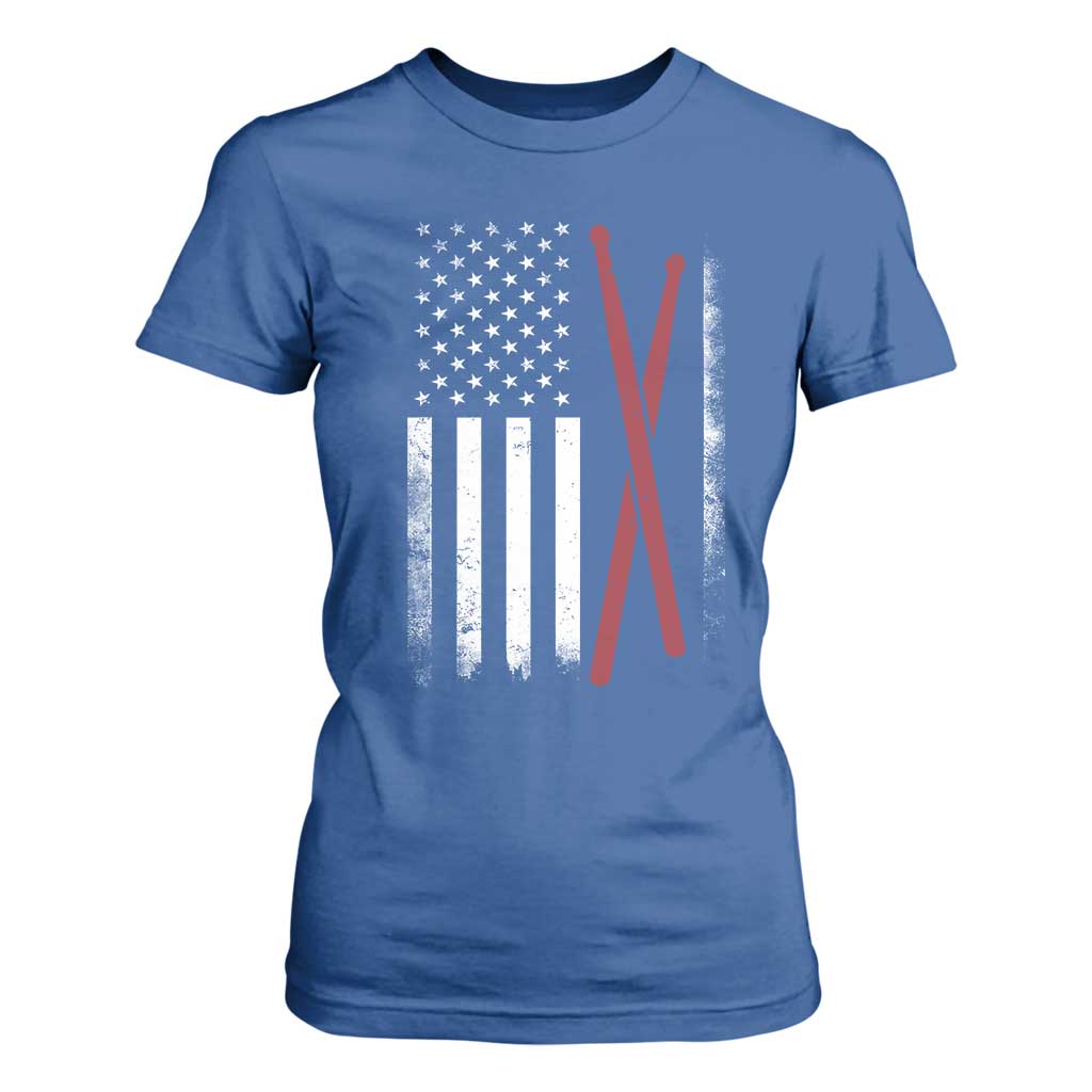 American Flag Drumsticks T Shirt For Women USA Drummers Vintage Drum Sticks TS10 Royal Blue Print Your Wear