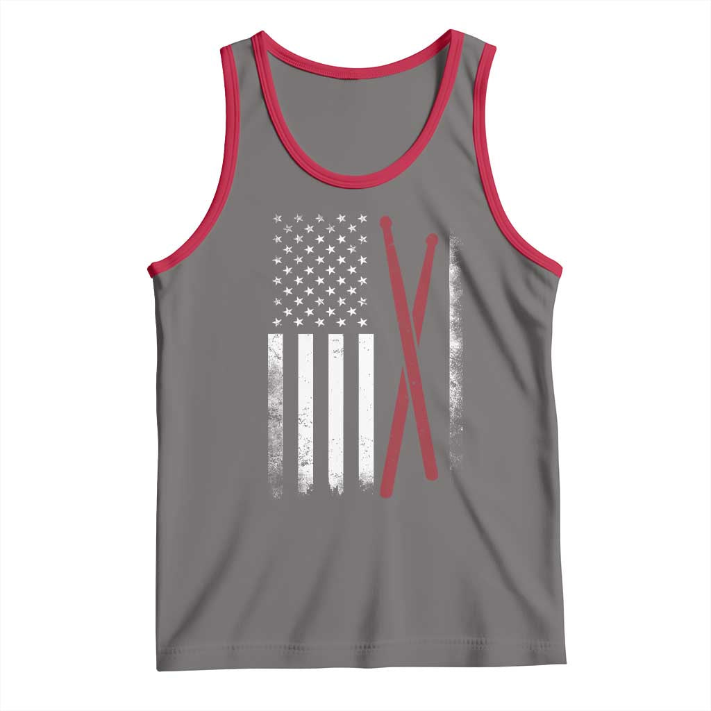 American Flag Drumsticks Tank Top USA Drummers Vintage Drum Sticks TS10 Deep Heather Red Print Your Wear