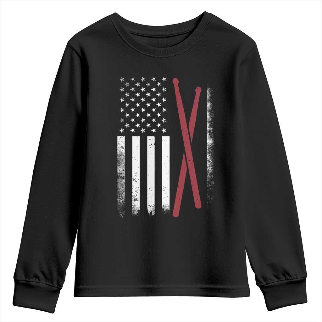 American Flag Drumsticks Youth Sweatshirt USA Drummers Vintage Drum Sticks TS10 Black Print Your Wear