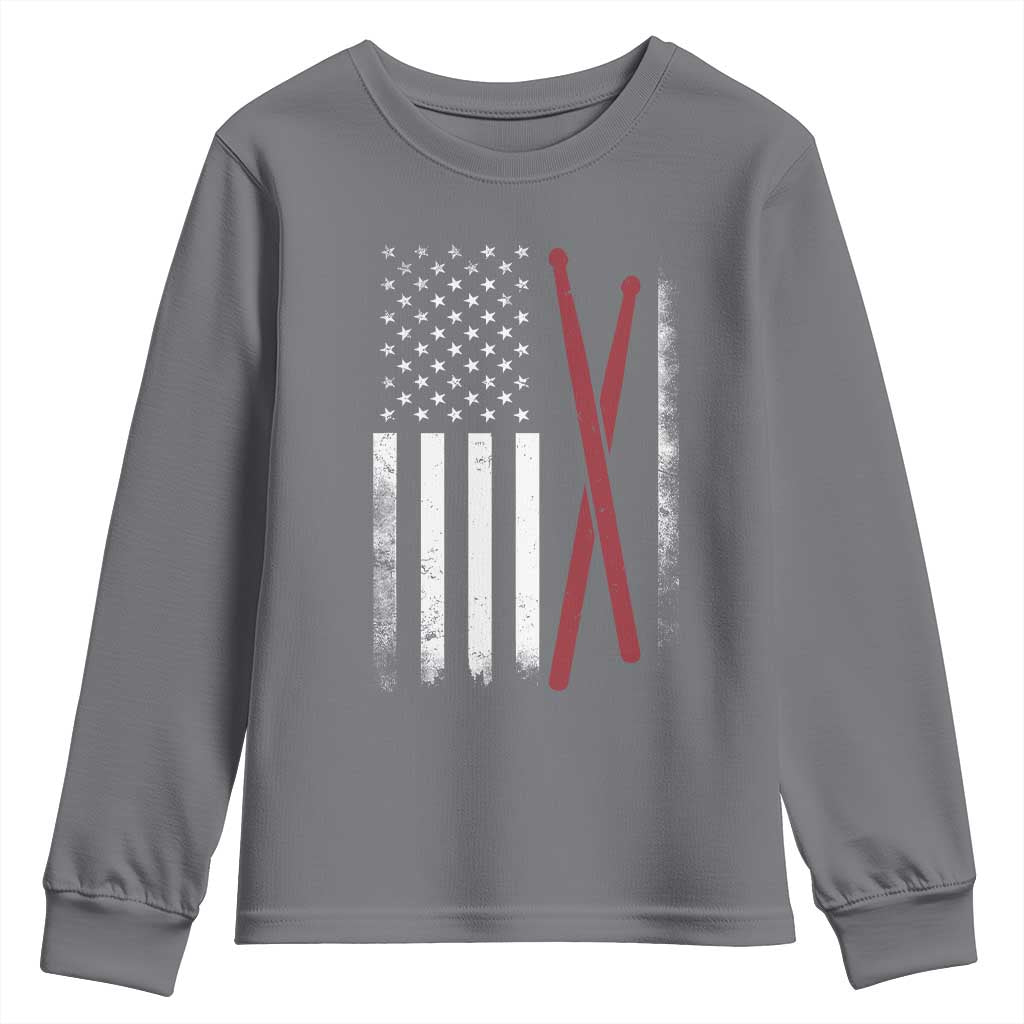 American Flag Drumsticks Youth Sweatshirt USA Drummers Vintage Drum Sticks TS10 Charcoal Print Your Wear