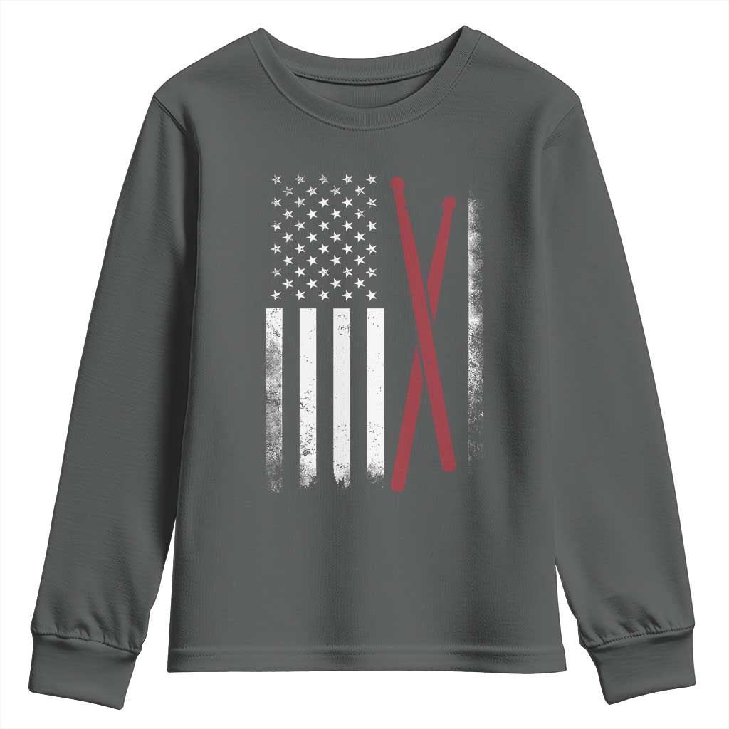 American Flag Drumsticks Youth Sweatshirt USA Drummers Vintage Drum Sticks TS10 Dark Heather Print Your Wear