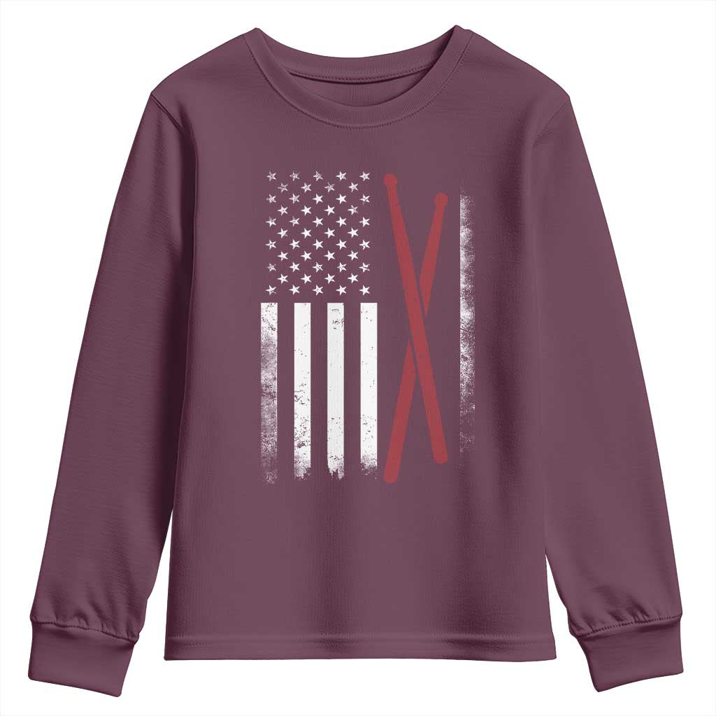 American Flag Drumsticks Youth Sweatshirt USA Drummers Vintage Drum Sticks TS10 Maroon Print Your Wear