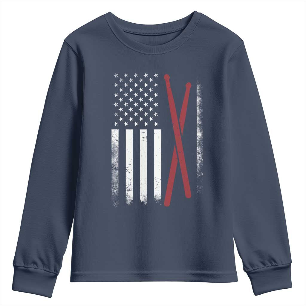 American Flag Drumsticks Youth Sweatshirt USA Drummers Vintage Drum Sticks TS10 Navy Print Your Wear