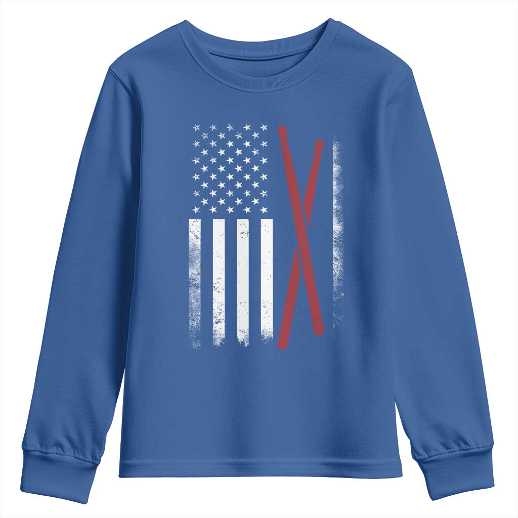 American Flag Drumsticks Youth Sweatshirt USA Drummers Vintage Drum Sticks TS10 Royal Blue Print Your Wear