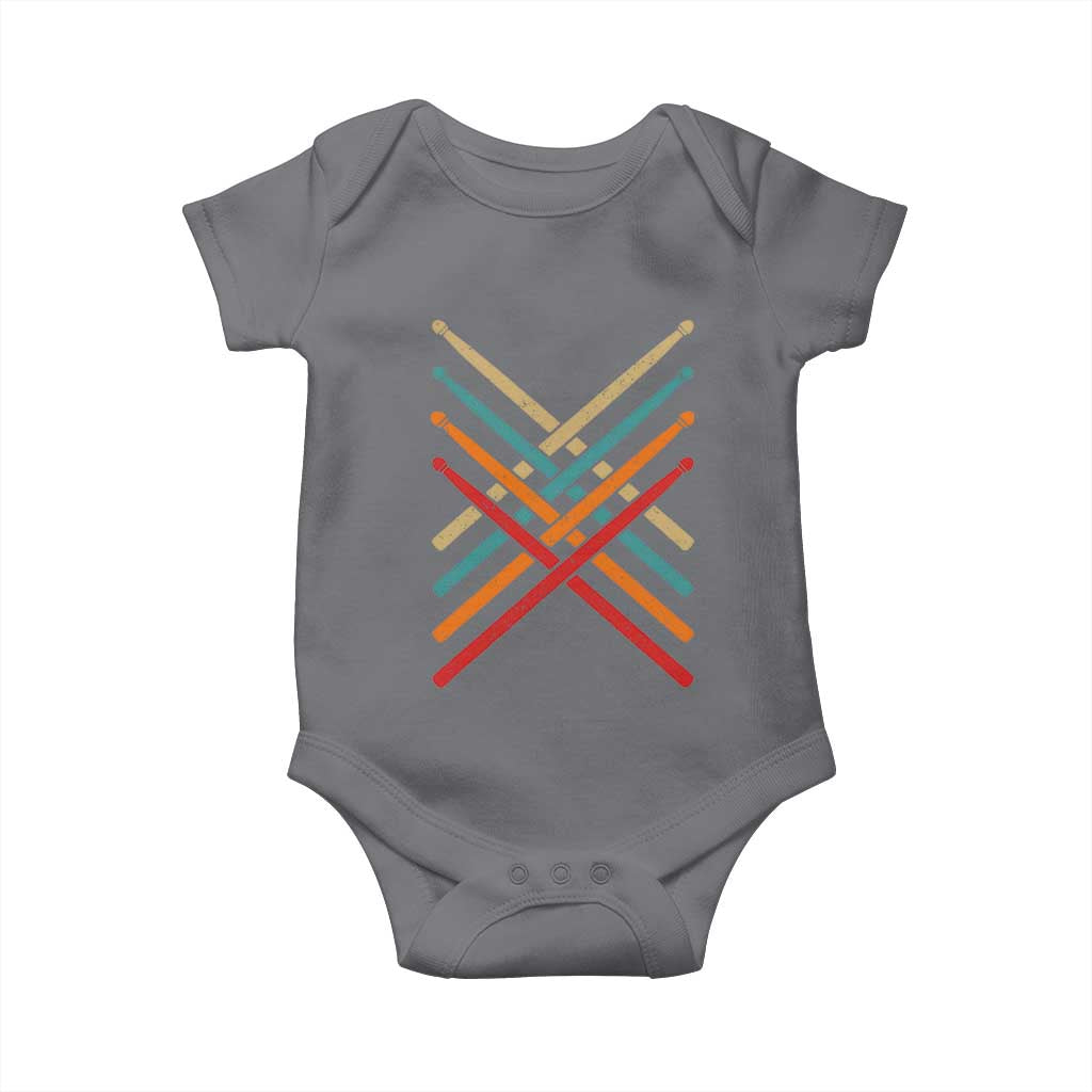 Retro Vintage Drummer Baby Onesie 70s 80s Distressed Drum Sticks TS10 Charcoal Print Your Wear