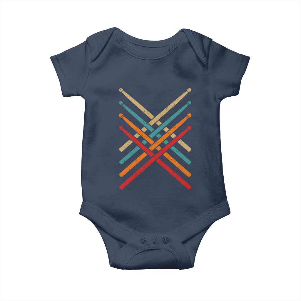 Retro Vintage Drummer Baby Onesie 70s 80s Distressed Drum Sticks TS10 Navy Print Your Wear