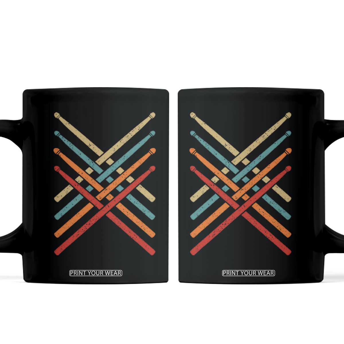 Retro Vintage Drummer Coffee Mug 70s 80s Distressed Drum Sticks TS10 Black Print Your Wear