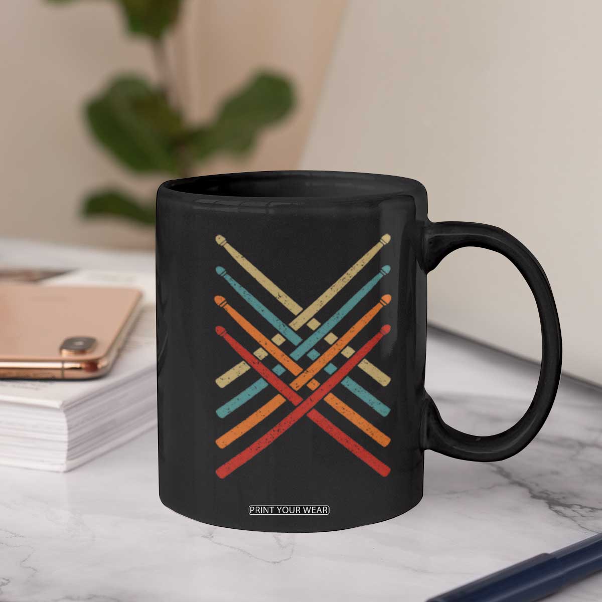 Retro Vintage Drummer Coffee Mug 70s 80s Distressed Drum Sticks TS10 Print Your Wear