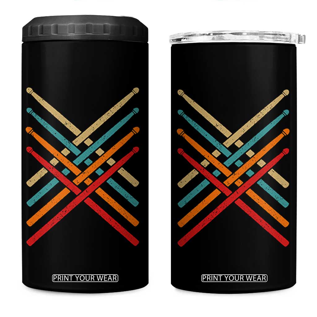 Retro Vintage Drummer 4 in 1 Can Cooler Tumbler 70s 80s Distressed Drum Sticks TS10 One Size: 16 oz Black Print Your Wear