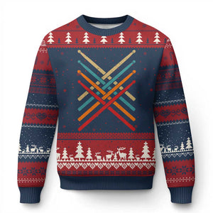 Retro Vintage Drummer Ugly Christmas Sweater 70s 80s Distressed Drum Sticks TS10 Navy Red Print Your Wear