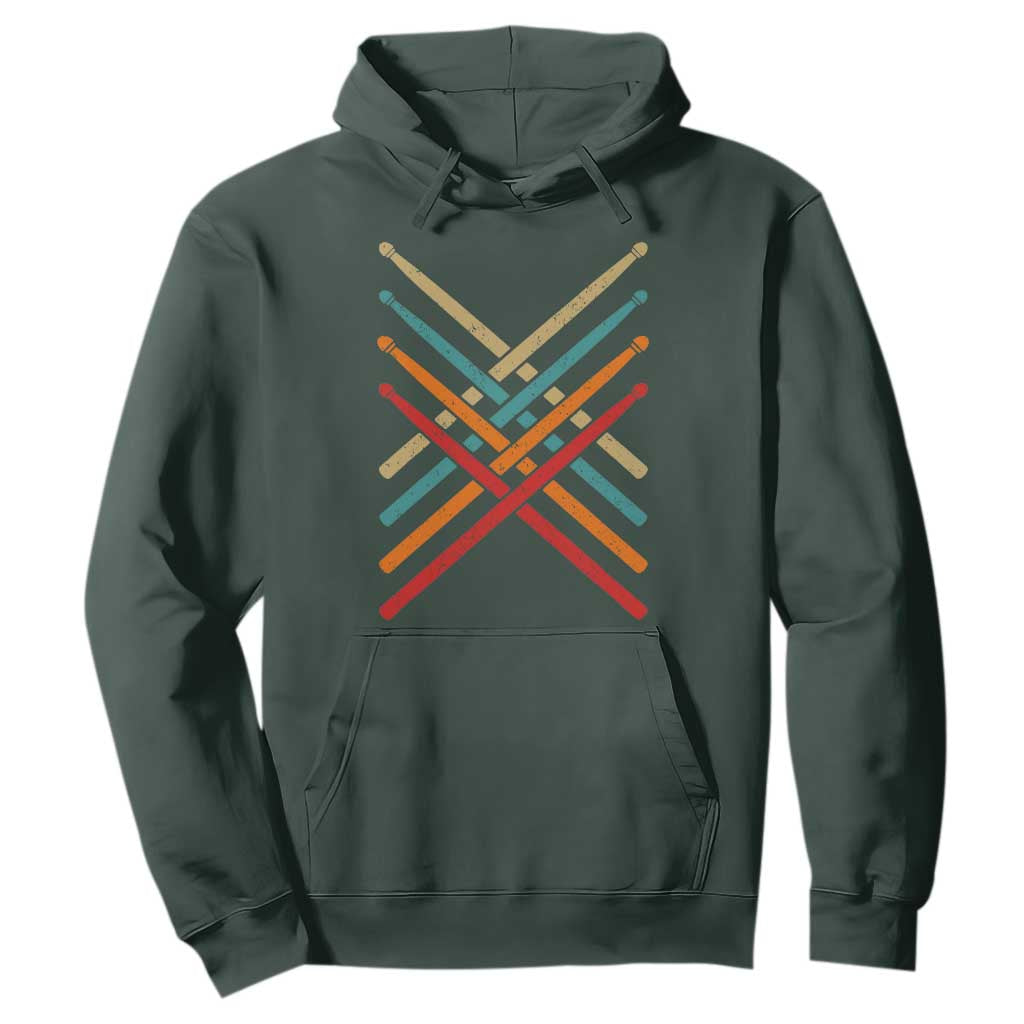 Retro Vintage Drummer Hoodie 70s 80s Distressed Drum Sticks TS10 Dark Forest Green Print Your Wear