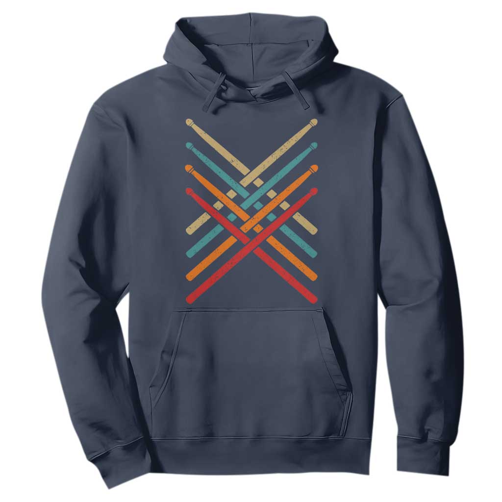 Retro Vintage Drummer Hoodie 70s 80s Distressed Drum Sticks TS10 Navy Print Your Wear