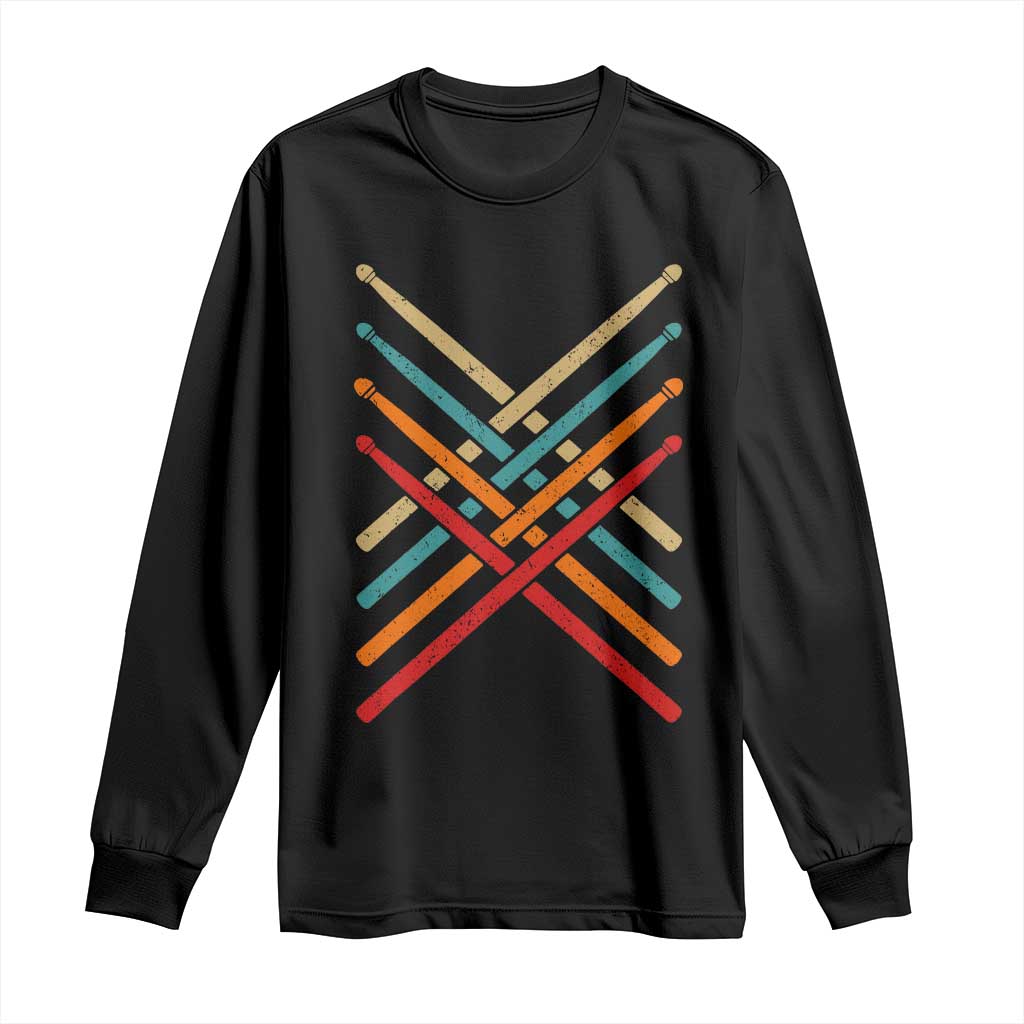 Retro Vintage Drummer Long Sleeve Shirt 70s 80s Distressed Drum Sticks TS10 Black Print Your Wear
