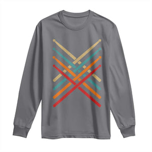 Retro Vintage Drummer Long Sleeve Shirt 70s 80s Distressed Drum Sticks TS10 Charcoal Print Your Wear