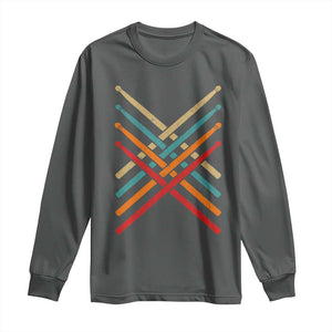 Retro Vintage Drummer Long Sleeve Shirt 70s 80s Distressed Drum Sticks TS10 Dark Heather Print Your Wear