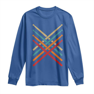 Retro Vintage Drummer Long Sleeve Shirt 70s 80s Distressed Drum Sticks TS10 Royal Blue Print Your Wear