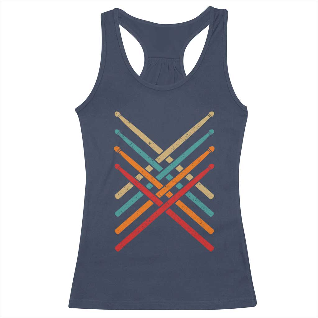 Retro Vintage Drummer Racerback Tank Top 70s 80s Distressed Drum Sticks TS10 Navy Print Your Wear