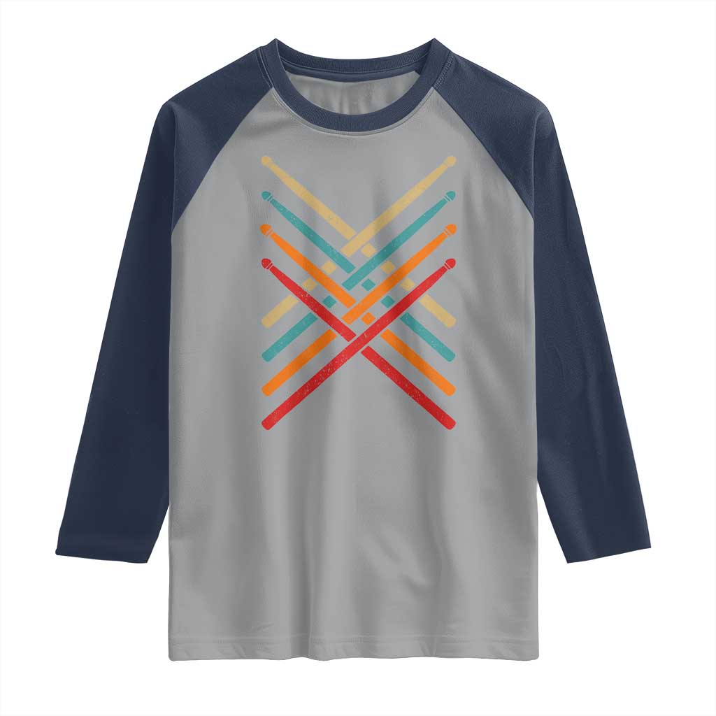 Retro Vintage Drummer Raglan Shirt 70s 80s Distressed Drum Sticks TS10 Sport Gray Navy Print Your Wear