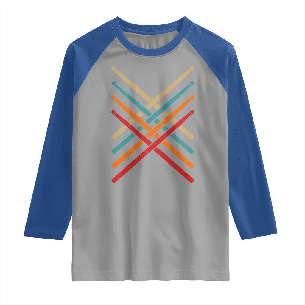 Retro Vintage Drummer Raglan Shirt 70s 80s Distressed Drum Sticks TS10 Sport Gray Royal Print Your Wear