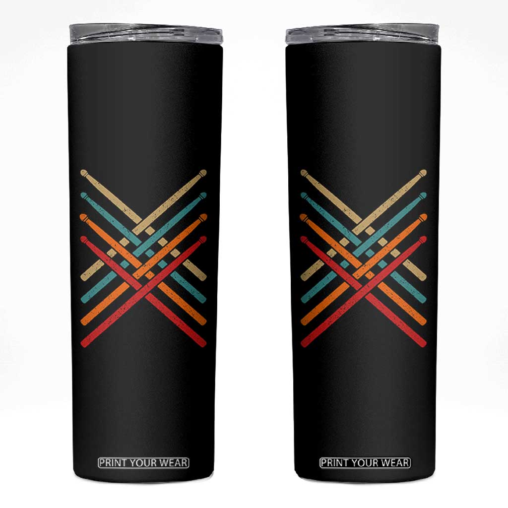 Retro Vintage Drummer Skinny Tumbler 70s 80s Distressed Drum Sticks TS10 Black Print Your Wear