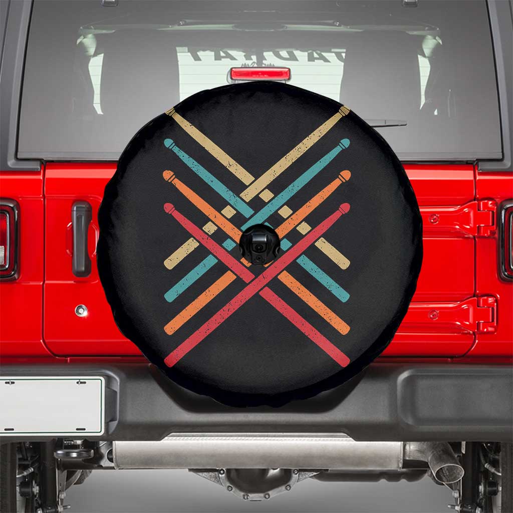 Retro Vintage Drummer Spare Tire Cover 70s 80s Distressed Drum Sticks TS10 Black Print Your Wear