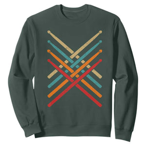 Retro Vintage Drummer Sweatshirt 70s 80s Distressed Drum Sticks TS10 Dark Forest Green Print Your Wear