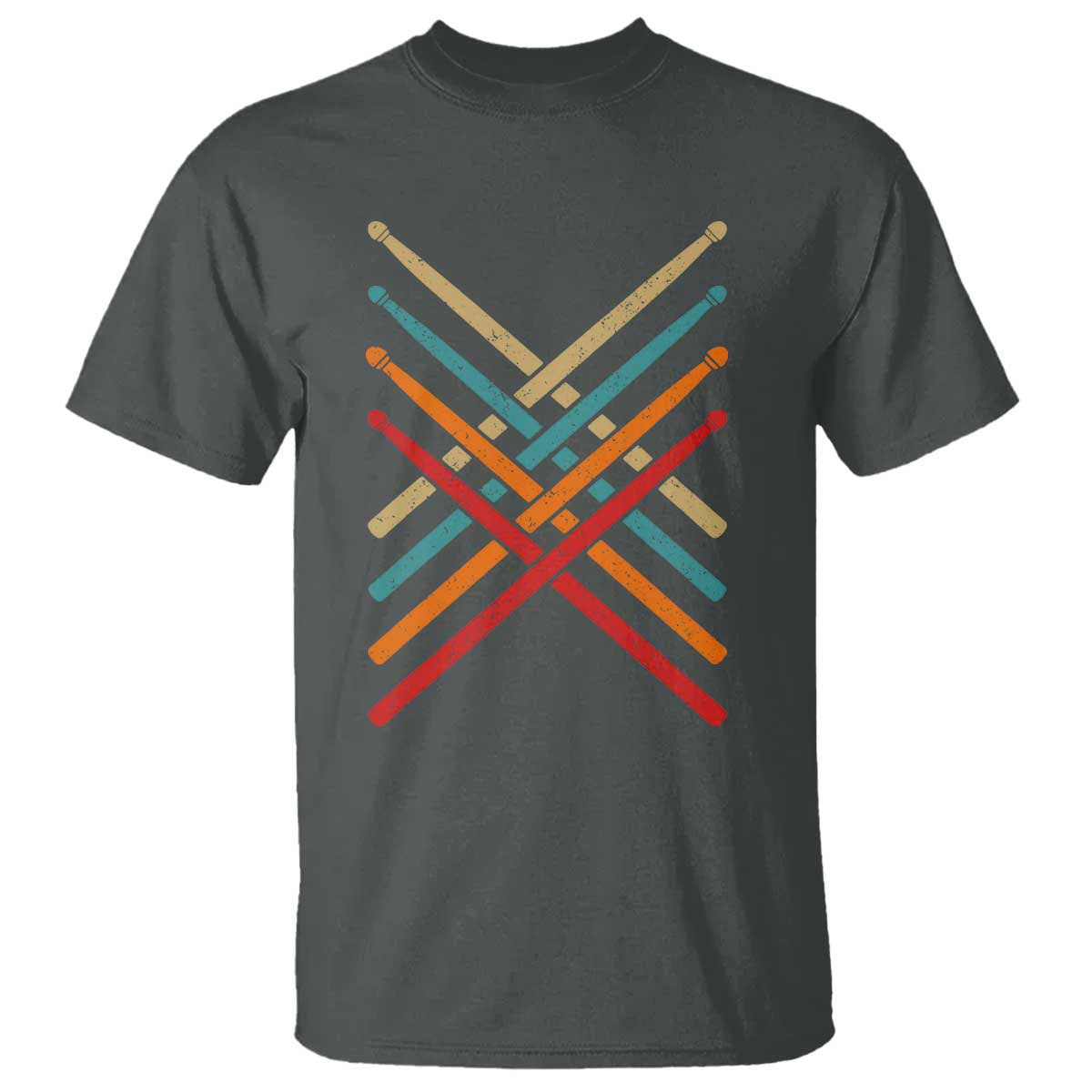 Retro Vintage Drummer T Shirt 70s 80s Distressed Drum Sticks TS10 Dark Heather Print Your Wear