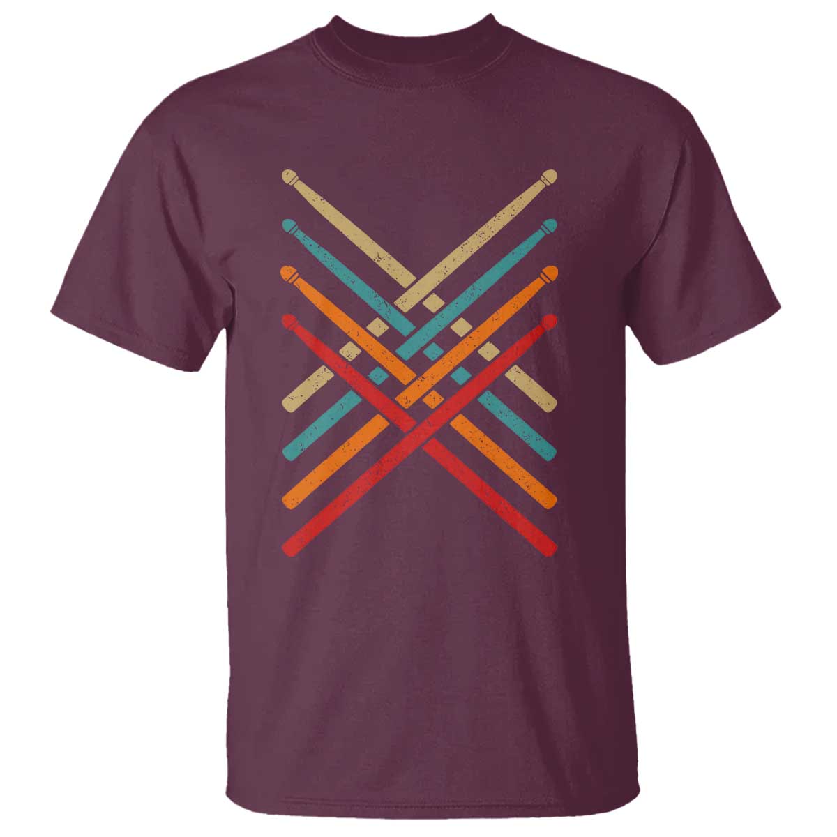 Retro Vintage Drummer T Shirt 70s 80s Distressed Drum Sticks TS10 Maroon Print Your Wear
